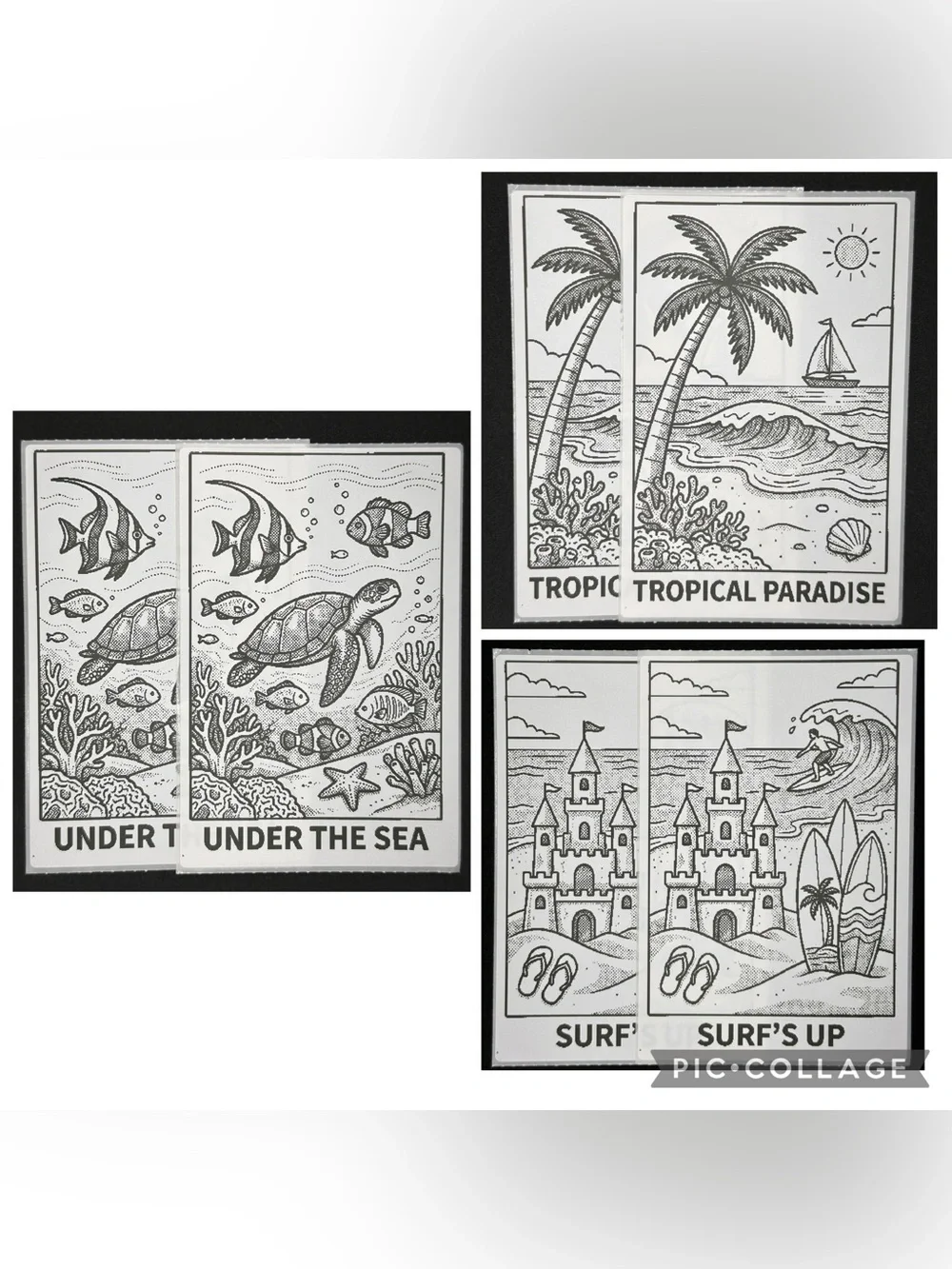 6-Pack Beach & Ocean Thermal Art Prints (4x6) Coloring Sheets